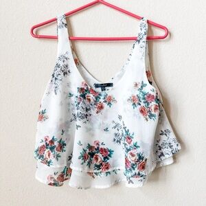 Papaya Ruffled Sleeveless Floral Blouse